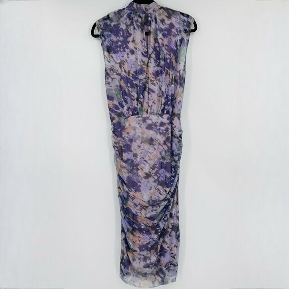 Chicos Womens Dress Purple Size 1/ Medium Ruched Mesh Mock Neck Sleeveless Midi - Picture 5 of 10